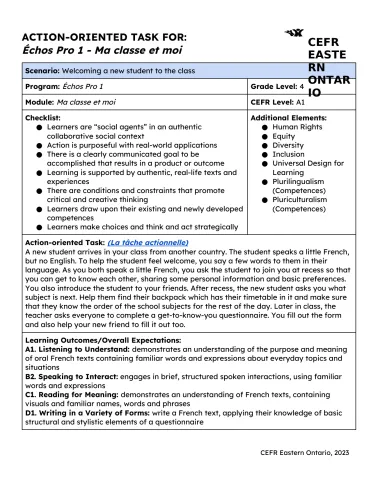 Action-Oriented Task for "Échos Pro 1 - Ma classe et moi" [Collection Welcoming a New Student to the Class - AO Scenario - (A1) G4-CF]