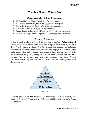 Échos Pro - Teacher Notes [Collection Welcoming a New Student to the Class - AO Scenario - (A1) G4-CF]