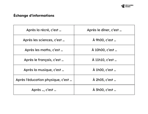Fiche élève - Échange d'informations : routine de classe [Collection Welcoming a New Student to the Class - AO Scenario - (A1) G4-CF]