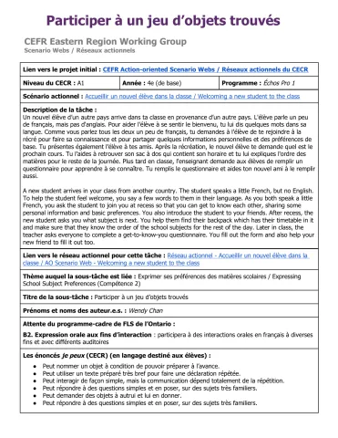 Jeu des objets d'école - Fiche pour enseigner