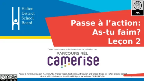 Passe à l'action as-tu faim Leçon 2