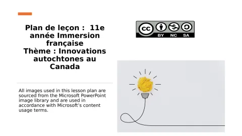 Innovations autochtones au Canada (11e année immersion française): plan de leçon