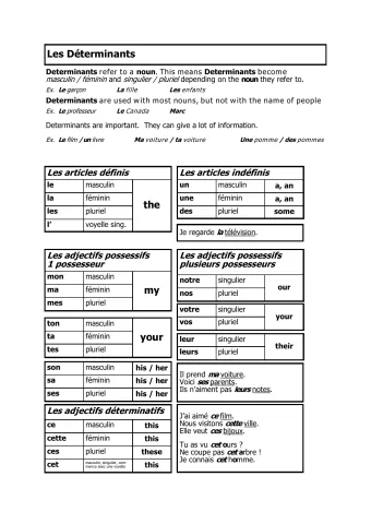Les déterminants (articles et adjectifs possessifs/démonstratifs)