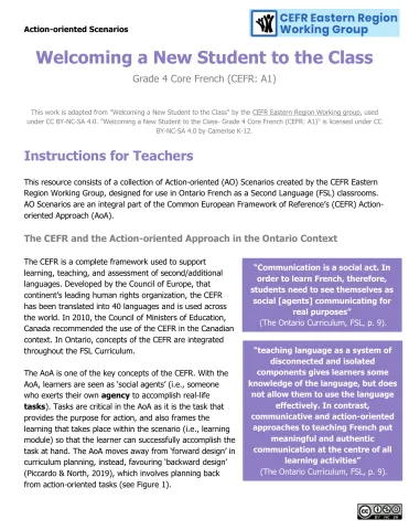 Welcoming a New Student to the Class (Grade 4 Core French, CEFR A1)