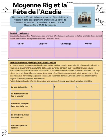 Moyenne Rig et la Fête de l'Acadie