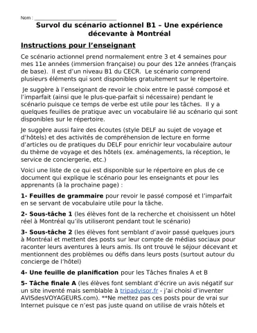 Survol du scénario actionnel - Une expérience décevante à Montréal