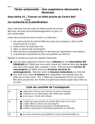 Scénario actionnel Une expérience décevante à Montréal - Sous-tâche 1