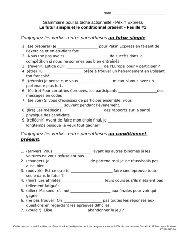 Scénario actionnel Poser sa candidature pour "Pékin Express" - Pratique du futur simple et du conditionnel présent