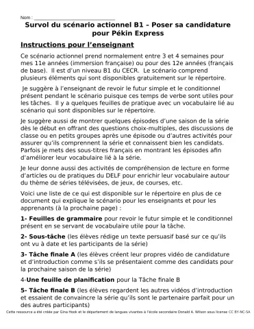 Survol du scénario actionnel - Poser sa candidature pour "Pékin Express"