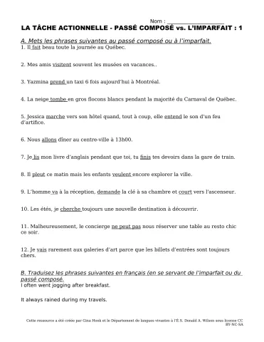 Scénario actionnel Une expérience décevante à Montréal - Pratique du passé composé et de l'imparfait avec vocabulaire lié au scénario