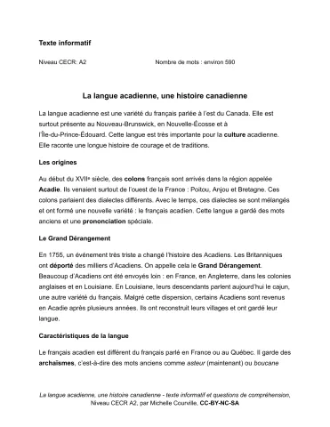 La langue acadienne, une histoire canadienne